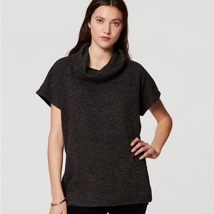 Loft Dark Gray Short Sleeve Knit Cowlneck Top